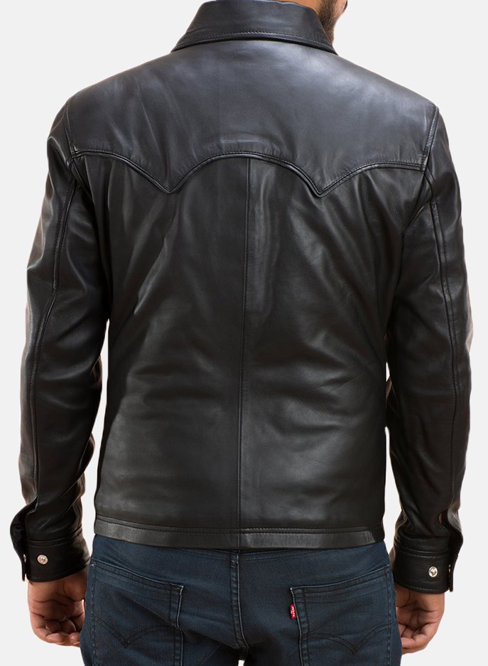 Mens Ranchson Black Leather Shirt 5-1491324162911